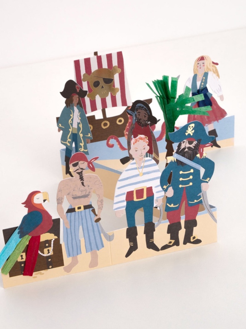Meri Meri Pirates BD card “Happy Birthday, Matey!” 3-D concertina card x 4 - NEW